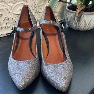 SCHUTZ Silver Glitter Mary Jane Heels